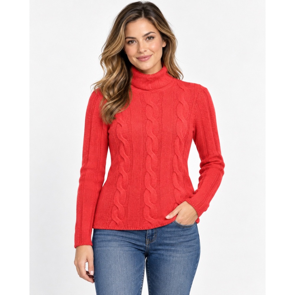 J.McLaughlin Red Cable Knit Wool Cashmere Turtleneck Sweater Womens Large L
